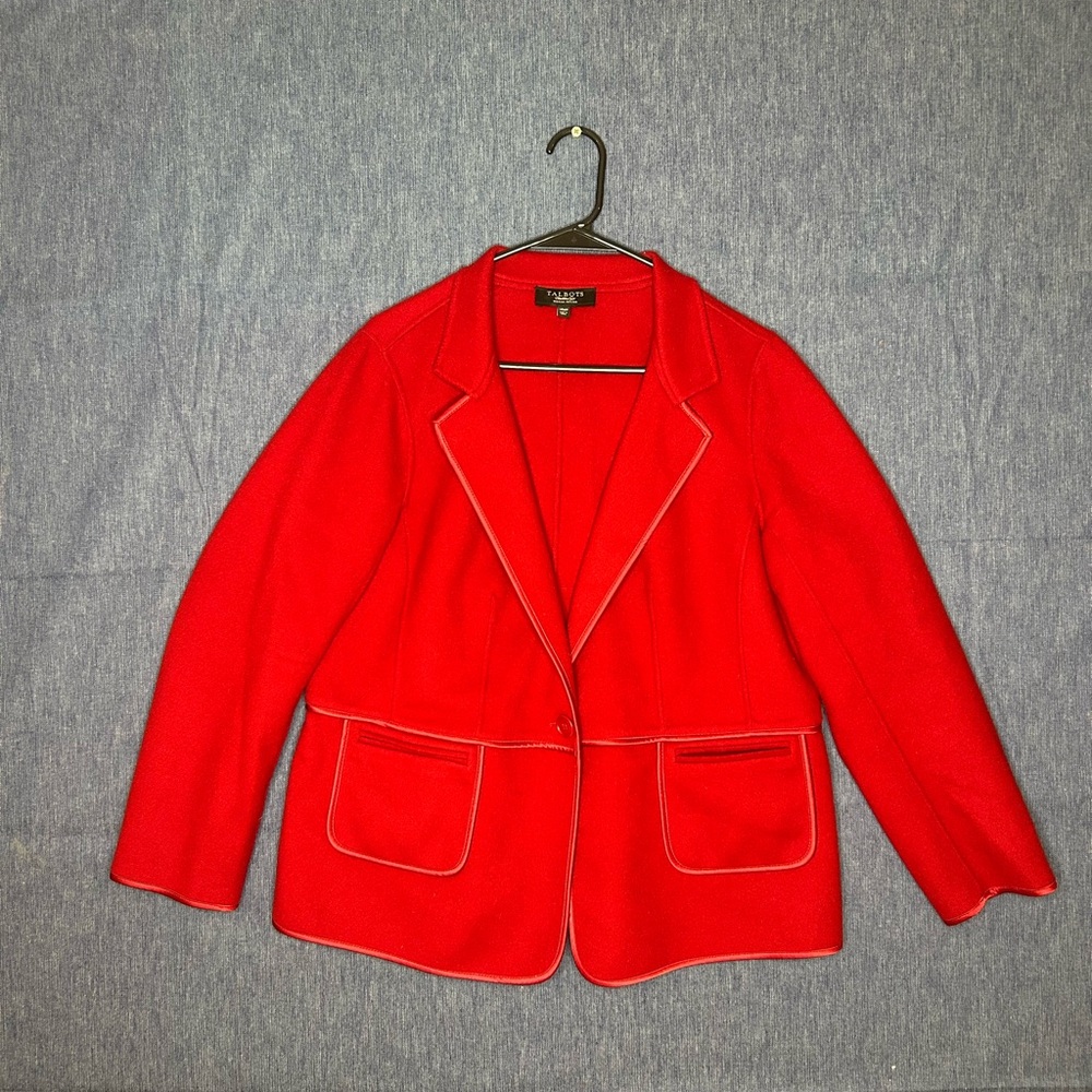 Talbots Petite Red Women's Blazer with Contrast Piping.Wool blend